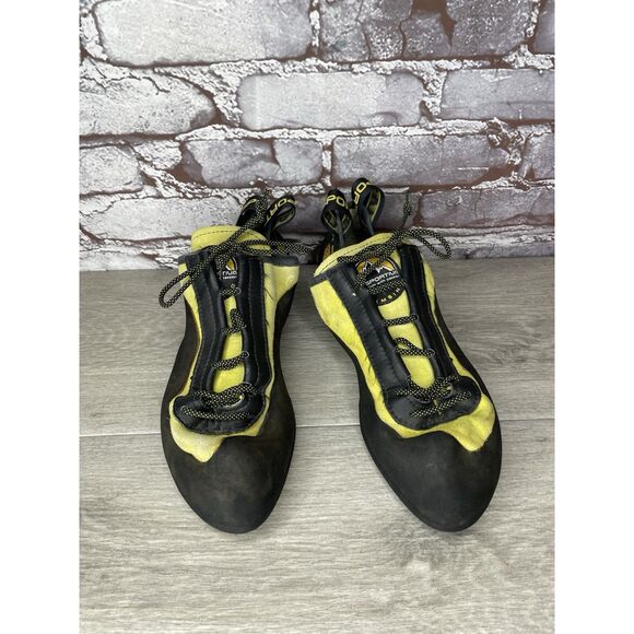 La Sportiva Vibram Miura Black Synthetic Yellow Climbing Shoes Men 10.5M US/43.5 - Picture 2 of 16